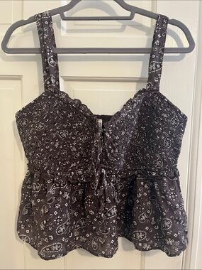 NWT American Eagle Mixed Floral Bandana Print Peplum Cami Tank Top Size Large